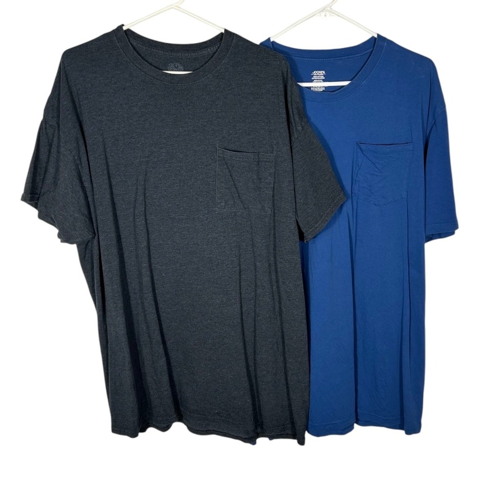 Mens 2XL Pocket T-Shirt Lot 2pc Fruit of the Loom Jockey Gray Blue Short Sleeve